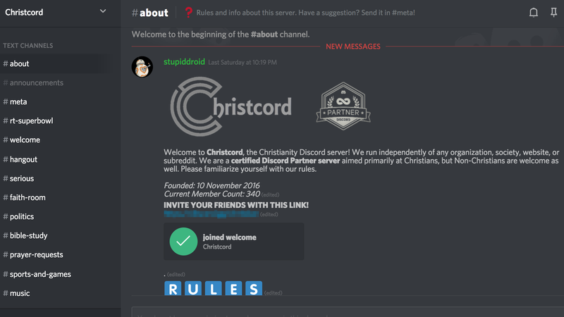 Screenshot: Christcord’s “about” room.